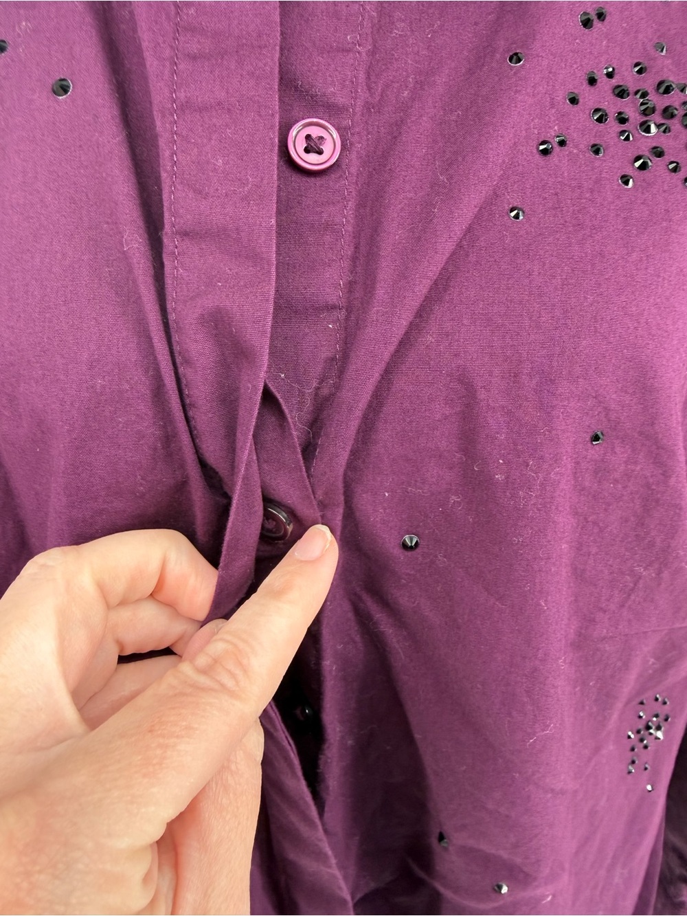 Joan Rivers Embellished Plum Button-Up Shirt plus size - Picture 3 of 6